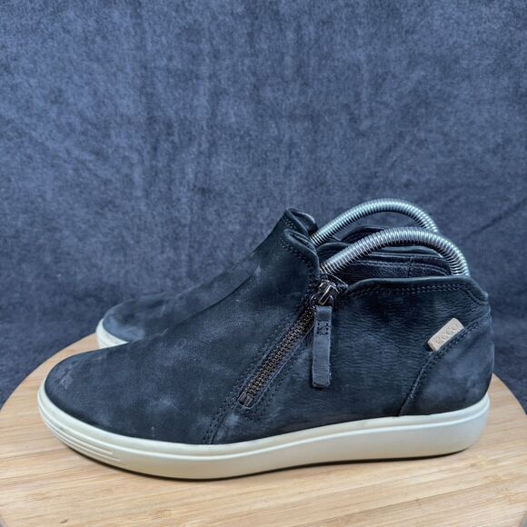 ECCO Soft 7 Women's EU 39 US 8 Nubuck Leather Zip Bootie Black Ankle Boots Flat - Picture 3 of 8